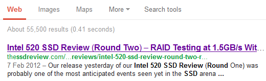 Intel 520 Google Results