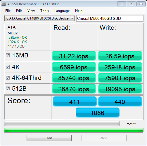 Crucial M500 480GB SSD AS SSD IOPS BENCHMARK