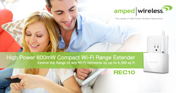 amped wireless REC10 High Power 600mW Compact Wi-Fi Range Extender