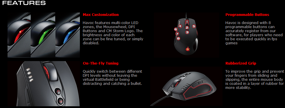 cooler master storm havoc gaming mouse specifications