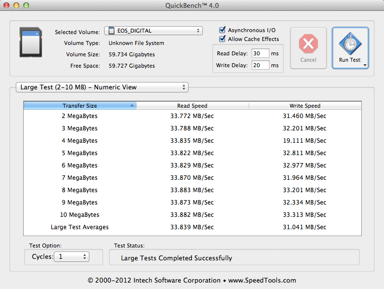 Kingston SDXC QuickBench Large File Analysis